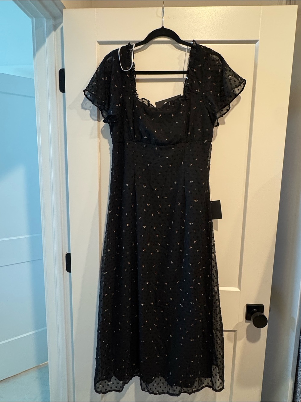 Lulu's Black Midi Dress with Dotted Overlay